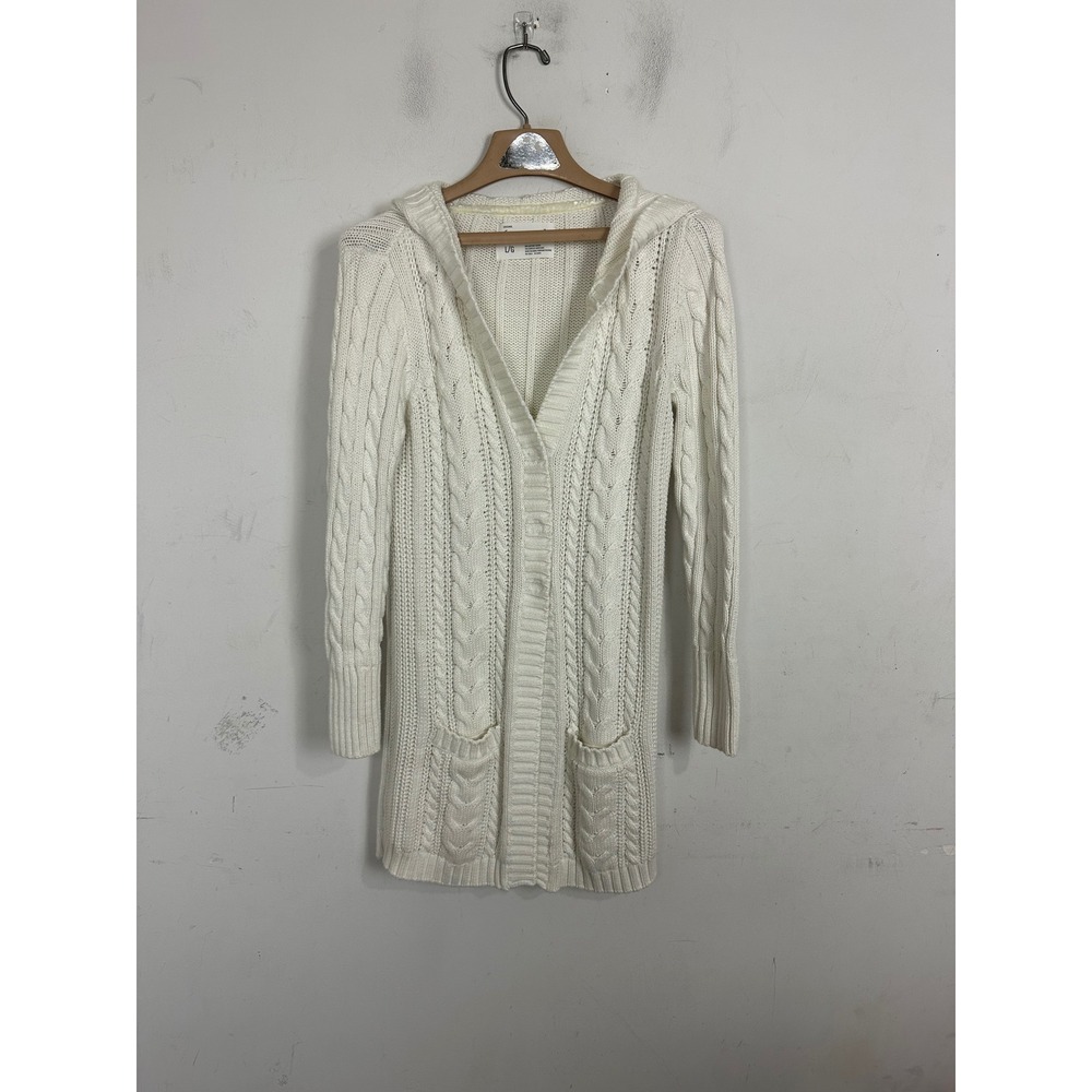 Aeropostale Womens Cream White Cable Knit Hooded Longline Cardigan Sweater Large
